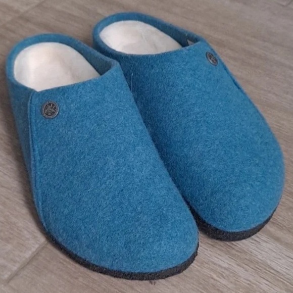 Birkenstock slip on clogs blue clogs faux shearling footbed Birks blue clogs 9 - Picture 5 of 14